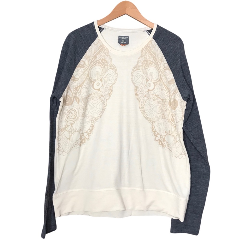 Icebreaker Merino Women's XL Top Patterned Long Sleeve Tee TShirt Top Wool Blend